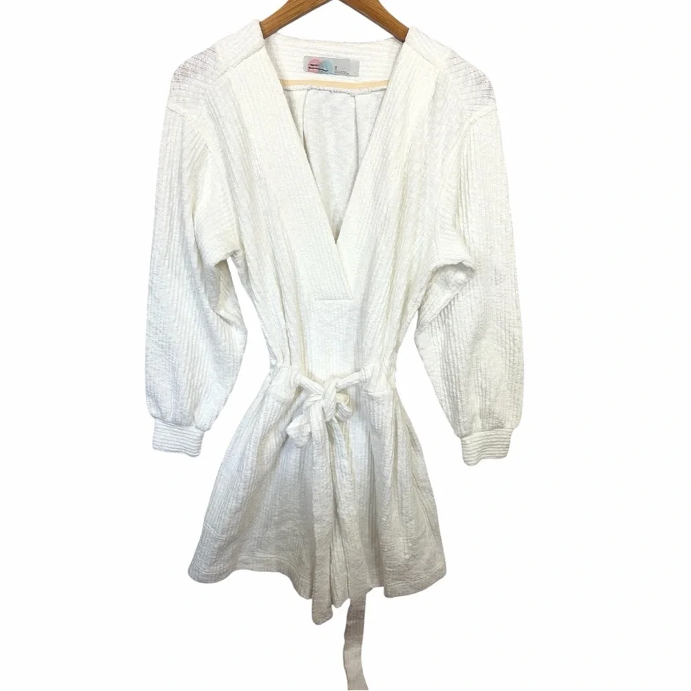 Free People Beach Greta Textured Plunge Tie Waistband Romper White Women's XS